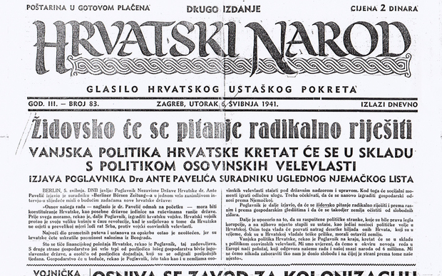"Hrvatski narod" od 6. svibnja 1941. (Foto: JUSP Jasenovac)