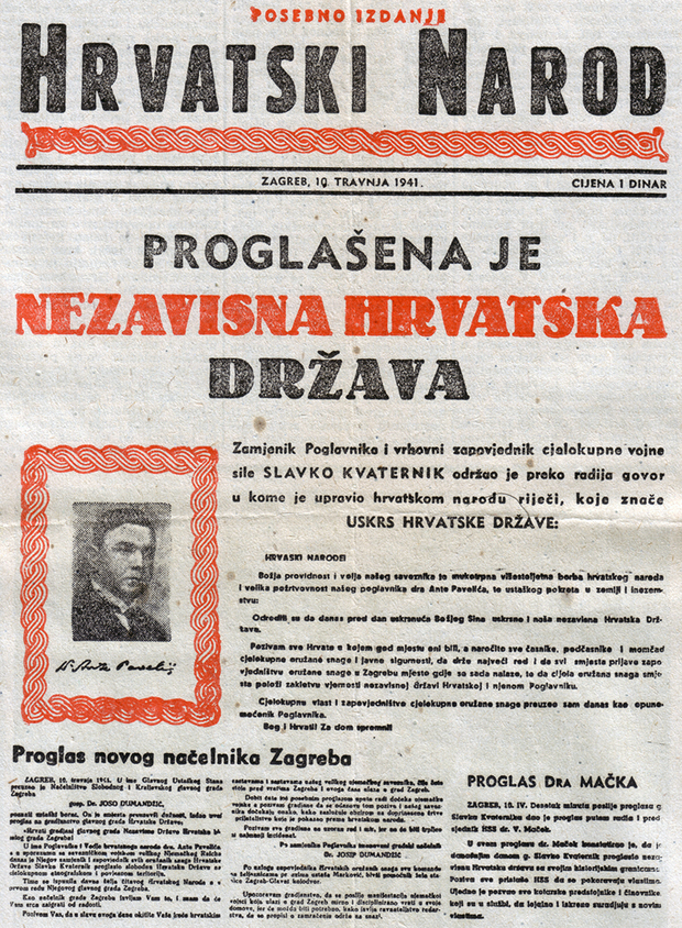 Naslovnica "Hrvatski narod" – proglašenje NDH