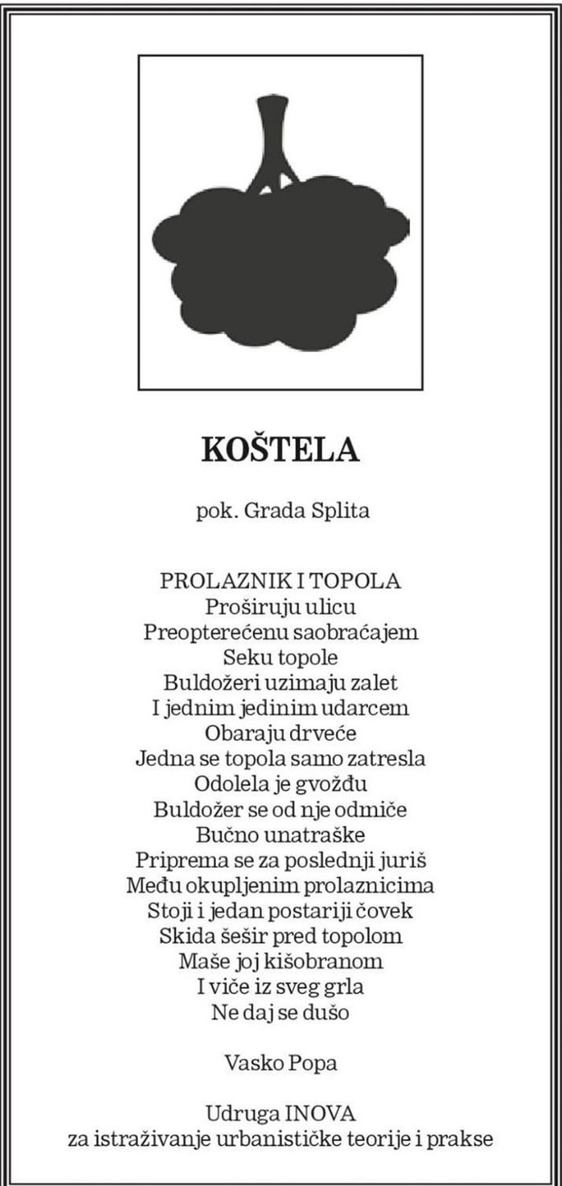 Pjesma Vaska Pope na oglasnoj stranici Slobodne Dalmacije od 14. 6. 2023.