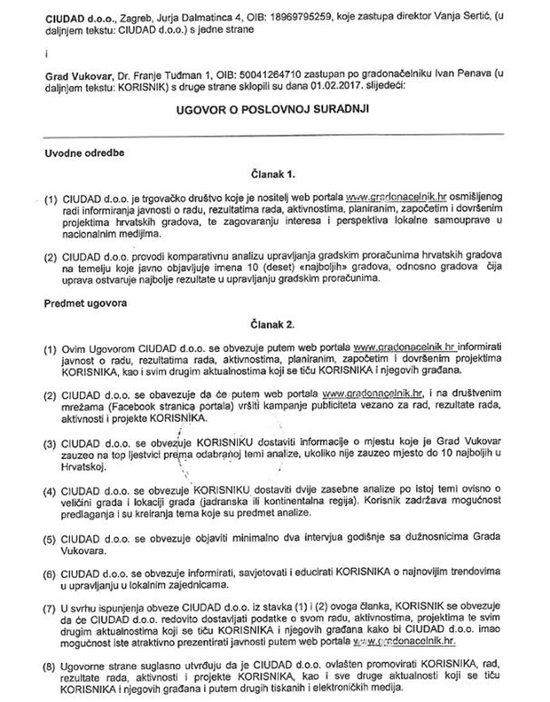 Ugovor o poslovnoj suradnji Grada Vukovara i tvrtke Ciudad d.o.o.