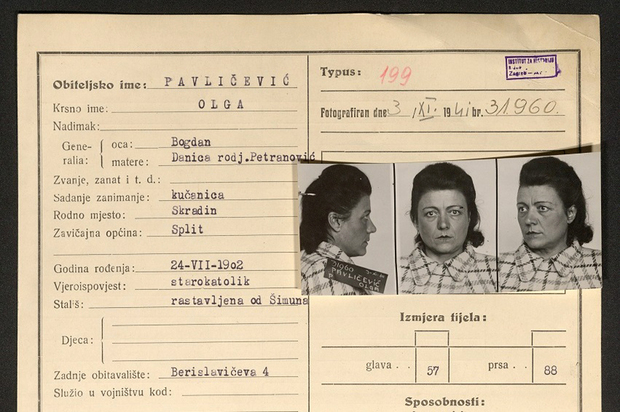 Policijski karton Olge Pavličević