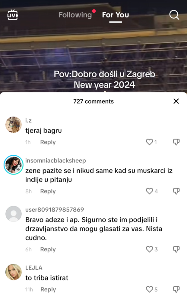 Komentari na račun stranih radnika (Foto: Screenshot/TikTok)