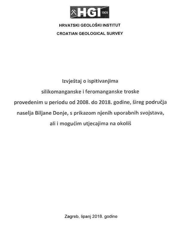 "Izvještaj o ispitivanjima silokomanganske i feromanganske troske..." iz lipnja 2018.