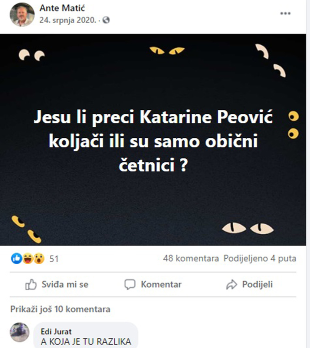 Post Ante Matića o Katarini Peović